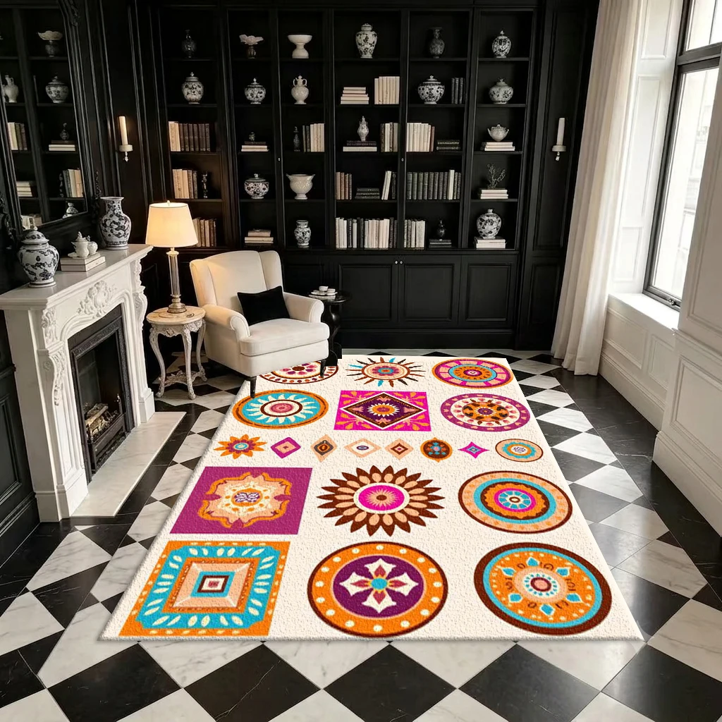 Bohemian Mandala Geometric Pattern Carpet Fashionable Home Decor Printed Carpet Suitable for Indoor Living Spaces Apartments
