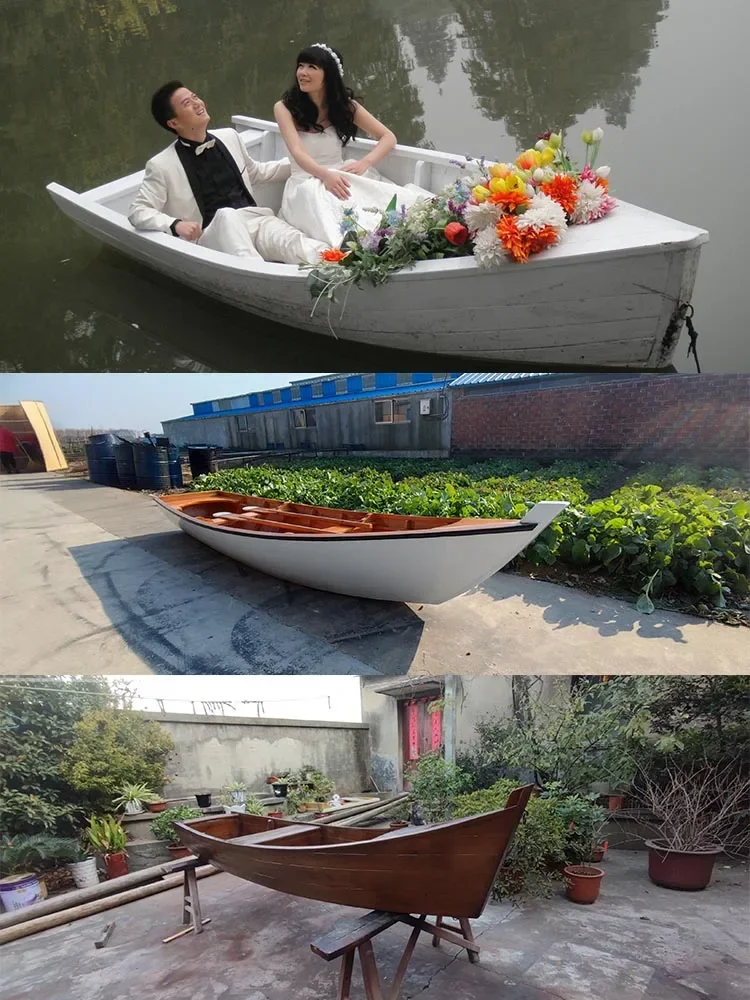 European style wooden boat, fishing boat, solid wood, water hand rowing, sightseeing, tourism, landscape decoration props, pirat