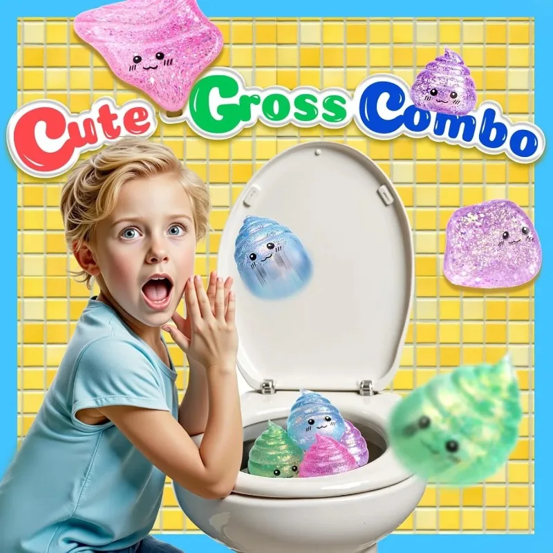 2026 Novelty Squishy Poo Stress Ball Squishies Toys Glitter Funny Stretch Squeeze Fidget Toys for Adults Fool's Day Prank Gift
