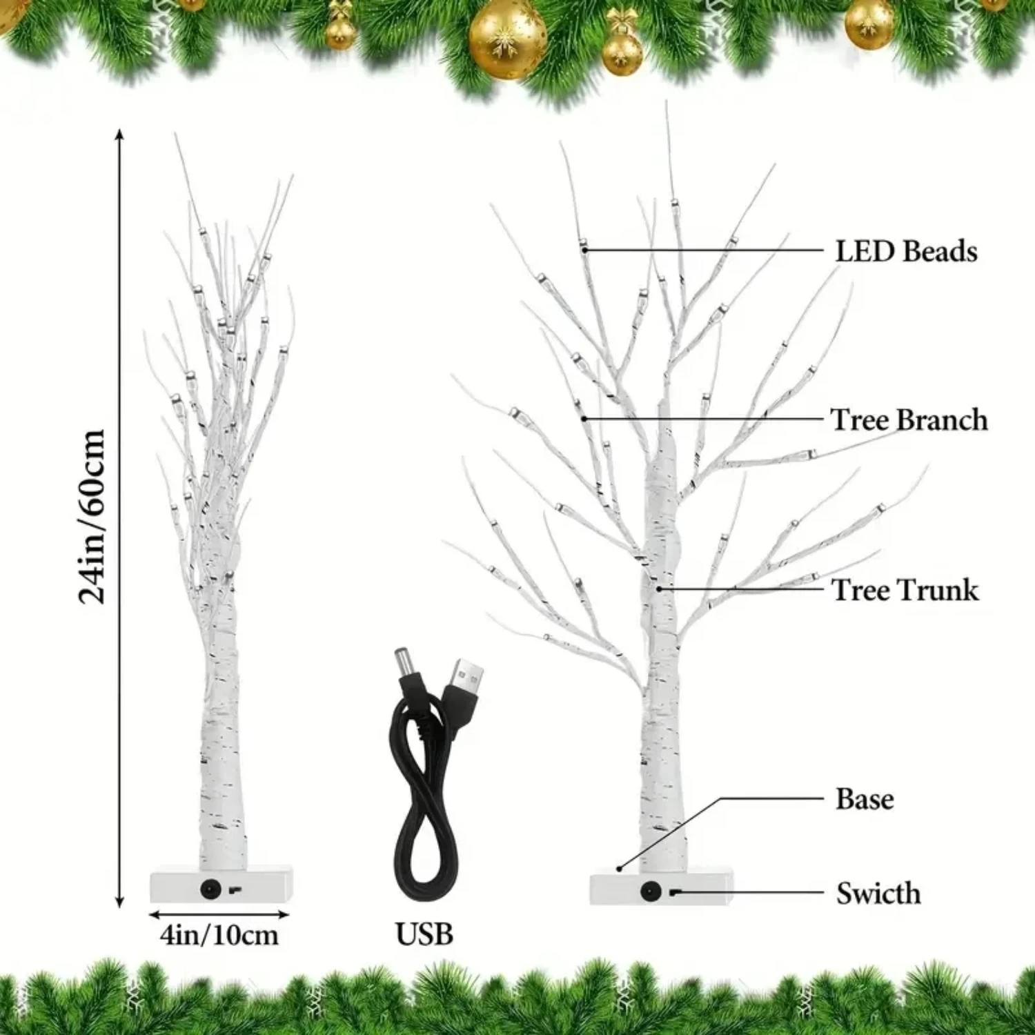 Nuovo trasforma il tuo spazio con questa splendida luce dell'albero di betulla a batteria da 24 pollici-un'artificia bella e festiva