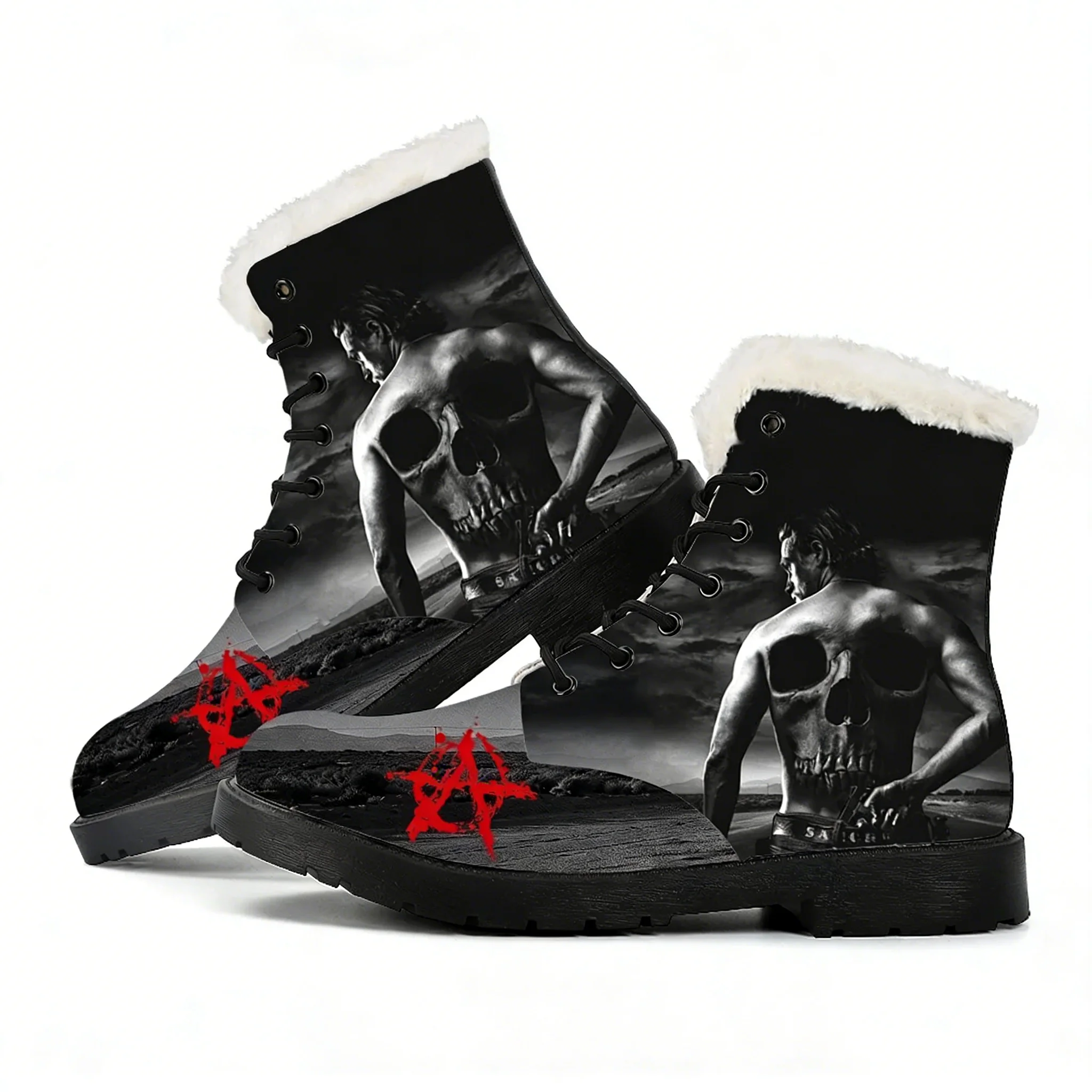 

Sons Of Anarchy SOA Plush Boots Mens Womens Teenager Shoes Outdoor Water proof Casual Boot Lightweight Couple Customize Boots