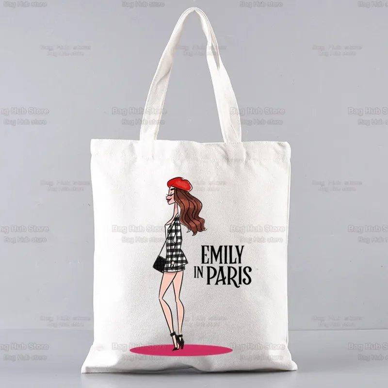 Emily In Paris Creative Canvas Tote Bag Eco ShoppingBag Large Capacity ShoulderBag Women Female Foldable Beach ShopperBag