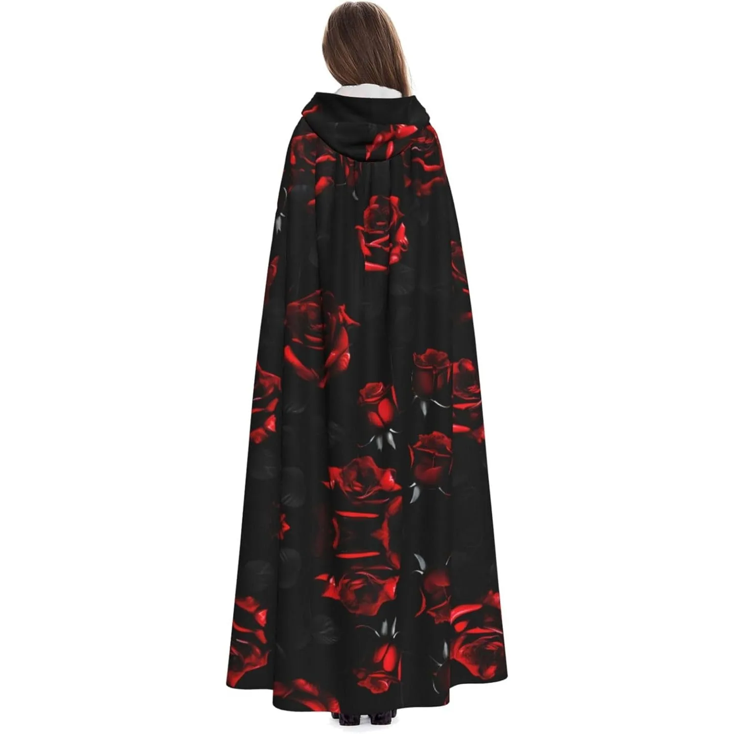 

Red and black roses print Adult Hooded Cape Carnival Festival Cape Cosplay Robe Costume party Gothic Carnival