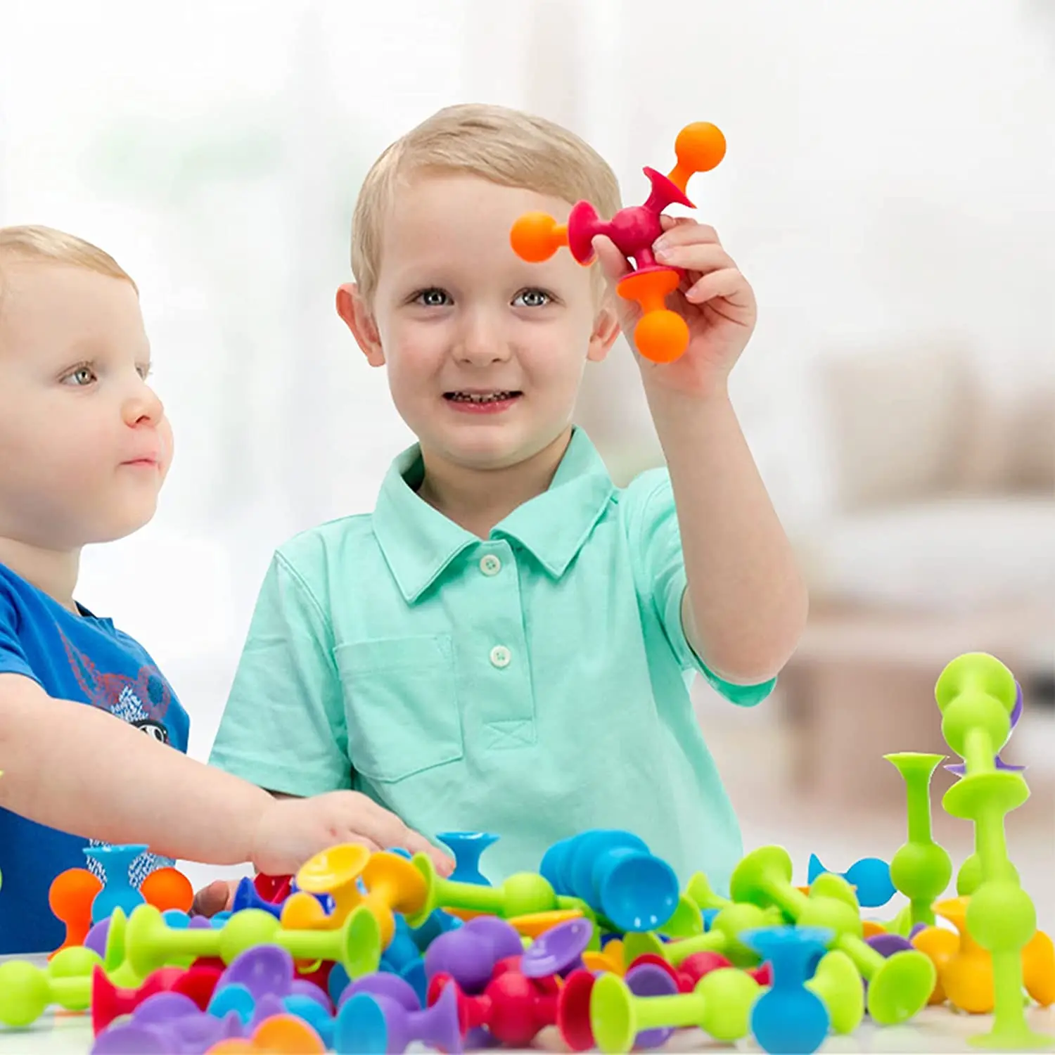19 Pcs Educational Building Block Toy Suckers Assembled Toys Funny Silicone Block Model Construction Toys Sucker Suction Cup