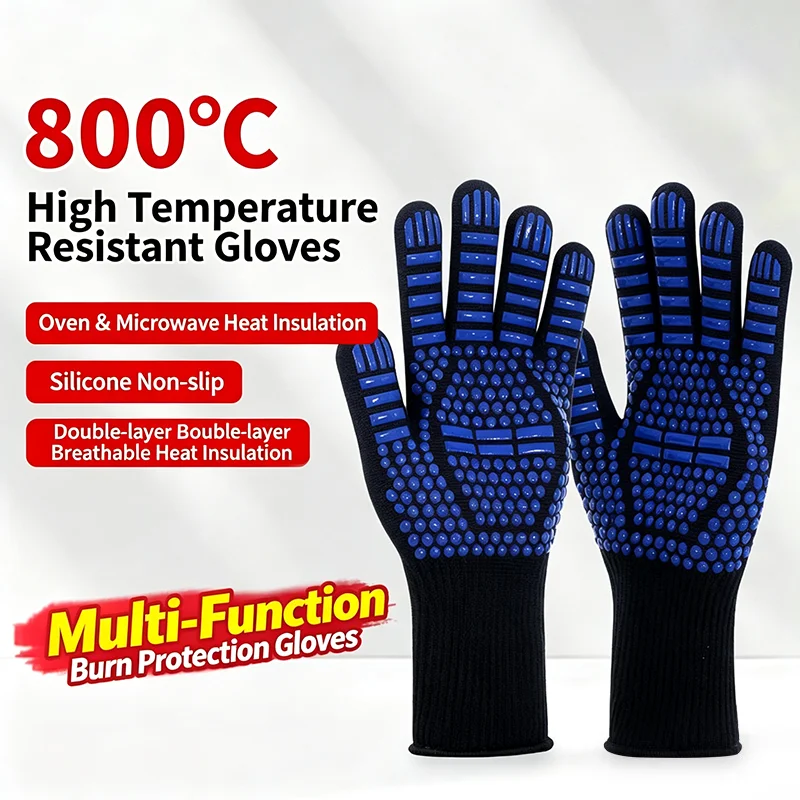 800°C Blue High-Temperature Resistant Gloves, Industrial Heat Insulation, Anti-Scald, Wear-Resistant Work Gloves