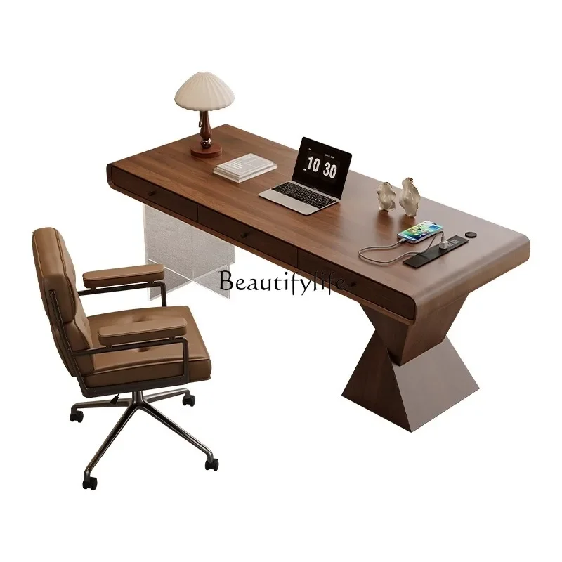 

pg46Medieval style solid wood desk light luxury desk acrylic modern simplicity