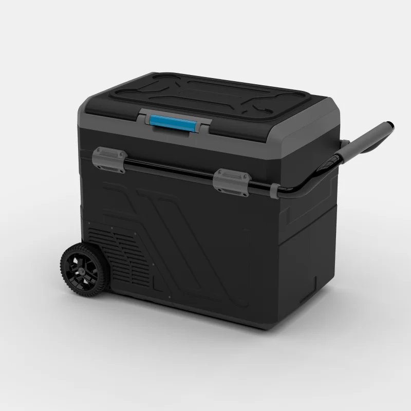 China Wholesale 60L Daul Zone Portable Car Fridge With Wheels Camp Refrigerated Compressor 12 Volt Battery Freezer Box