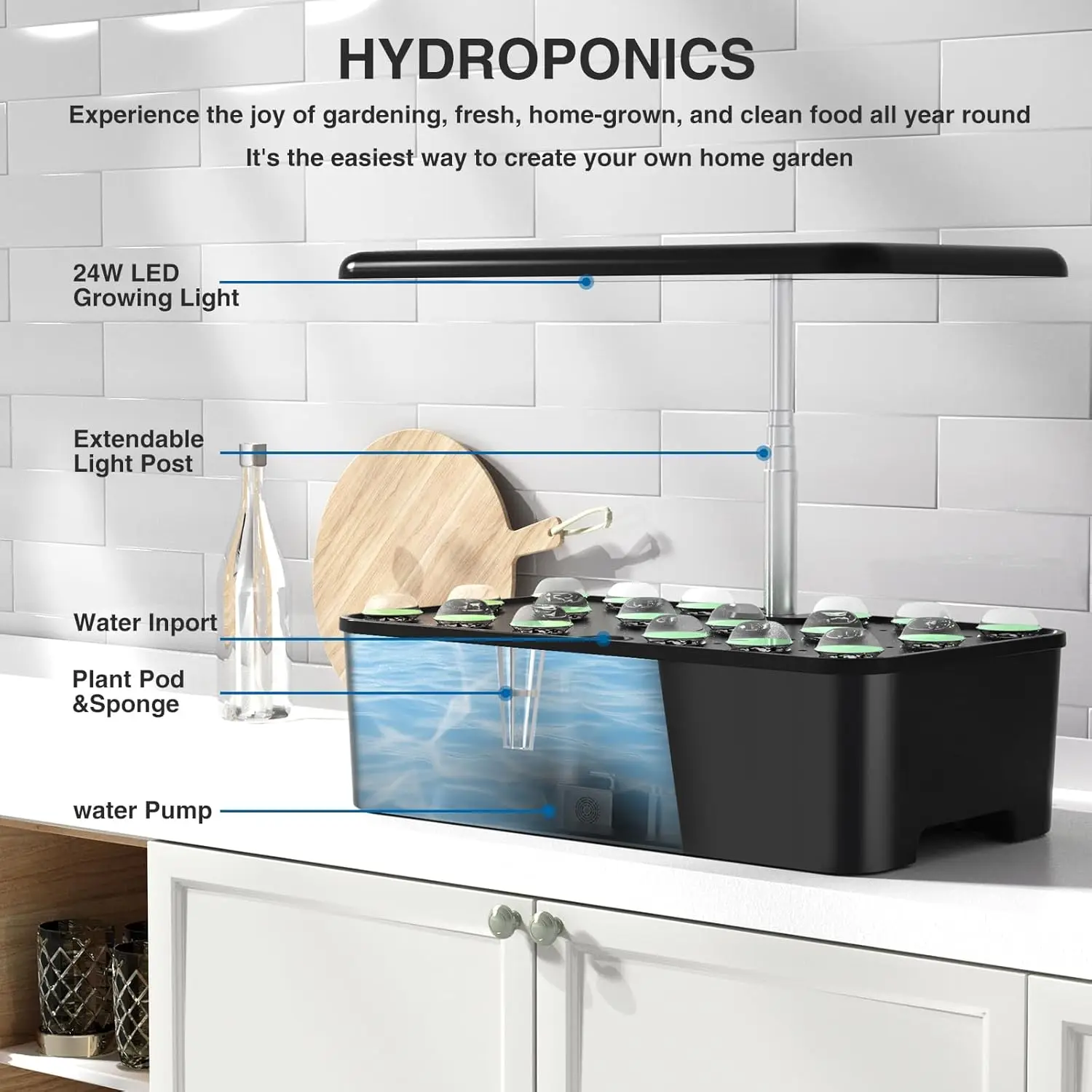 Imagem -02 - Indoor Hydroponics Sistema Crescente Jardim de Ervas Sistema de Jardinagem com Led Crescer a Luz Kit de Germinação de Plantas 18 Vagens sem Sementes