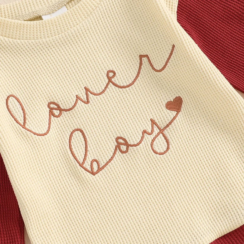 Ropa del Día de San Valentín para niños pequeños Conjunto de sudadera con capucha y pantalones con estampado de corazón adorable para niños y niñas Traje bordado de letras de amor 2