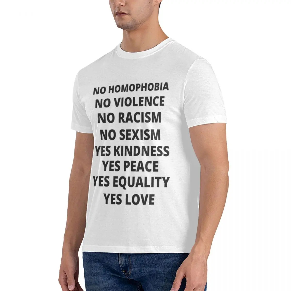 No Homophobia,No Violence,No Racism,No Sexism,Yes Kindness,Yes Peace,Yes Equality,Yes Love cool Men's Basic Short Sleeve T-Shirt