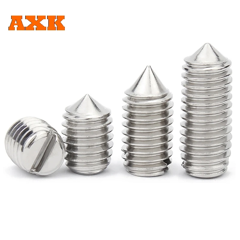 10pcs/lot  M1.6 M2 M2.5 M3 M4 M5 M6 304 Stainless Steel (A2-70) Slotted Head Cone Point Grub Set Screw Tapered End Headless Bolt