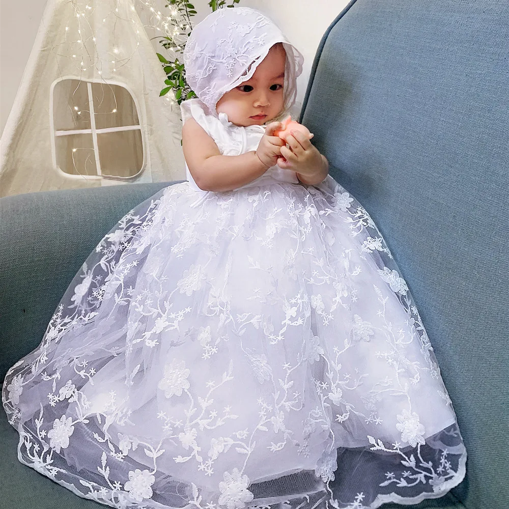 Vestido de celebración de primer cumpleaños, vestidos de princesa de encaje, vestido de flores para niños, falda Linda adecuada para bebés pequeños