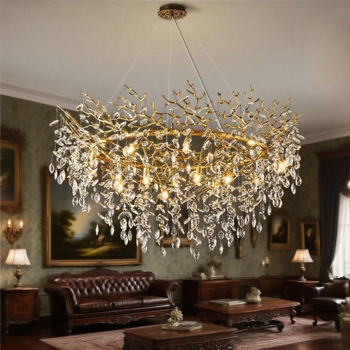 Retro K9 Crystal Chandelier Lights For Lobby Foyer Villa Living Room Decor Tree Branches Led Pendant Light For Weddings Fixture