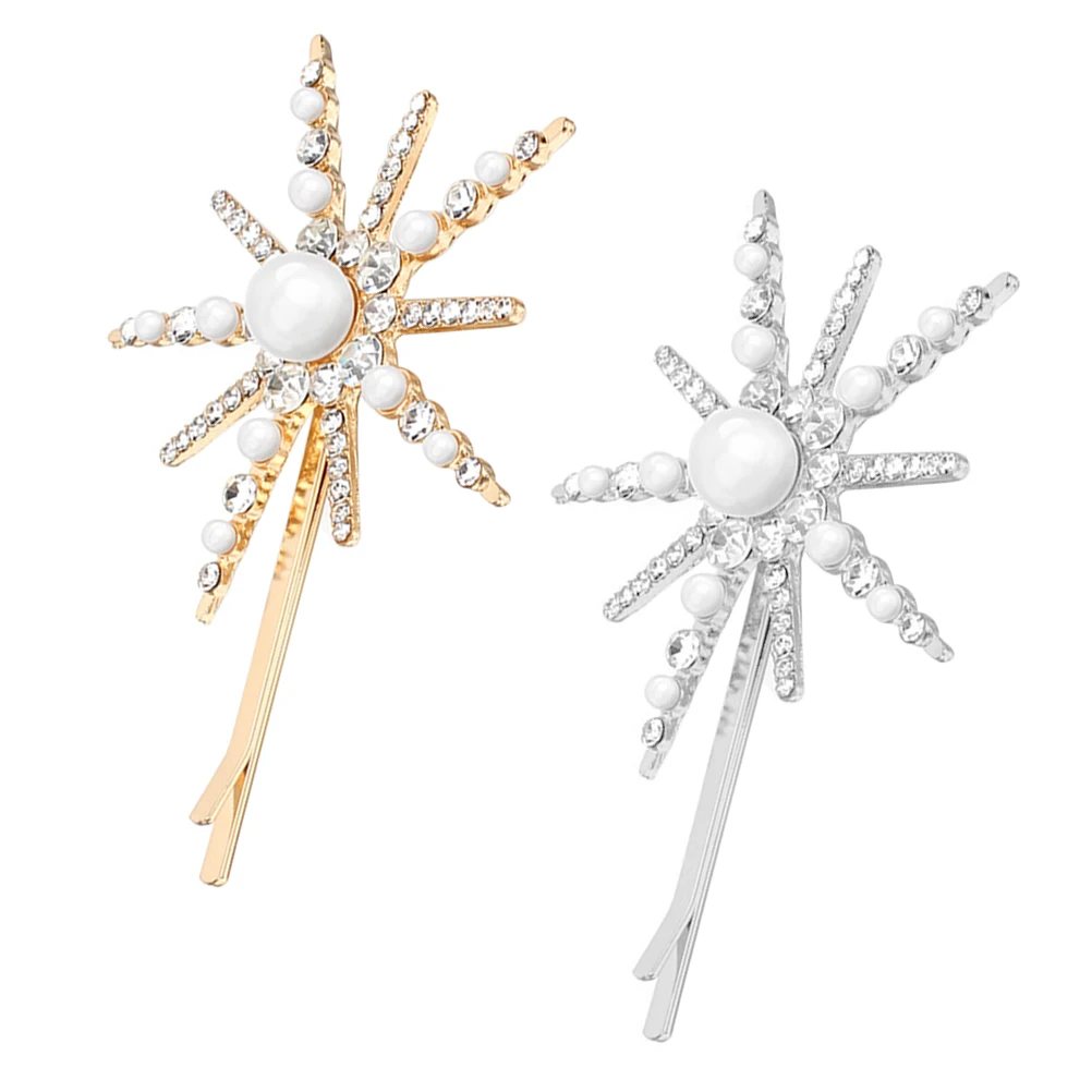 

2Pcs Pearl Vintage Flower Hairpins Elegant Accessories Girls Rhinestone Clips Wedding Party Stylish Everyday Use
