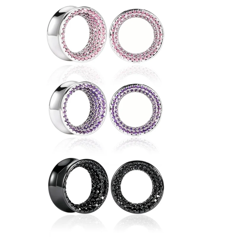 Vankula 2PCS Crystal Inlay Ear Tunnels Gauges 316L Stainless Steel Ear Plugs Expanders Punk Style Ear Stretcher Body Piercing