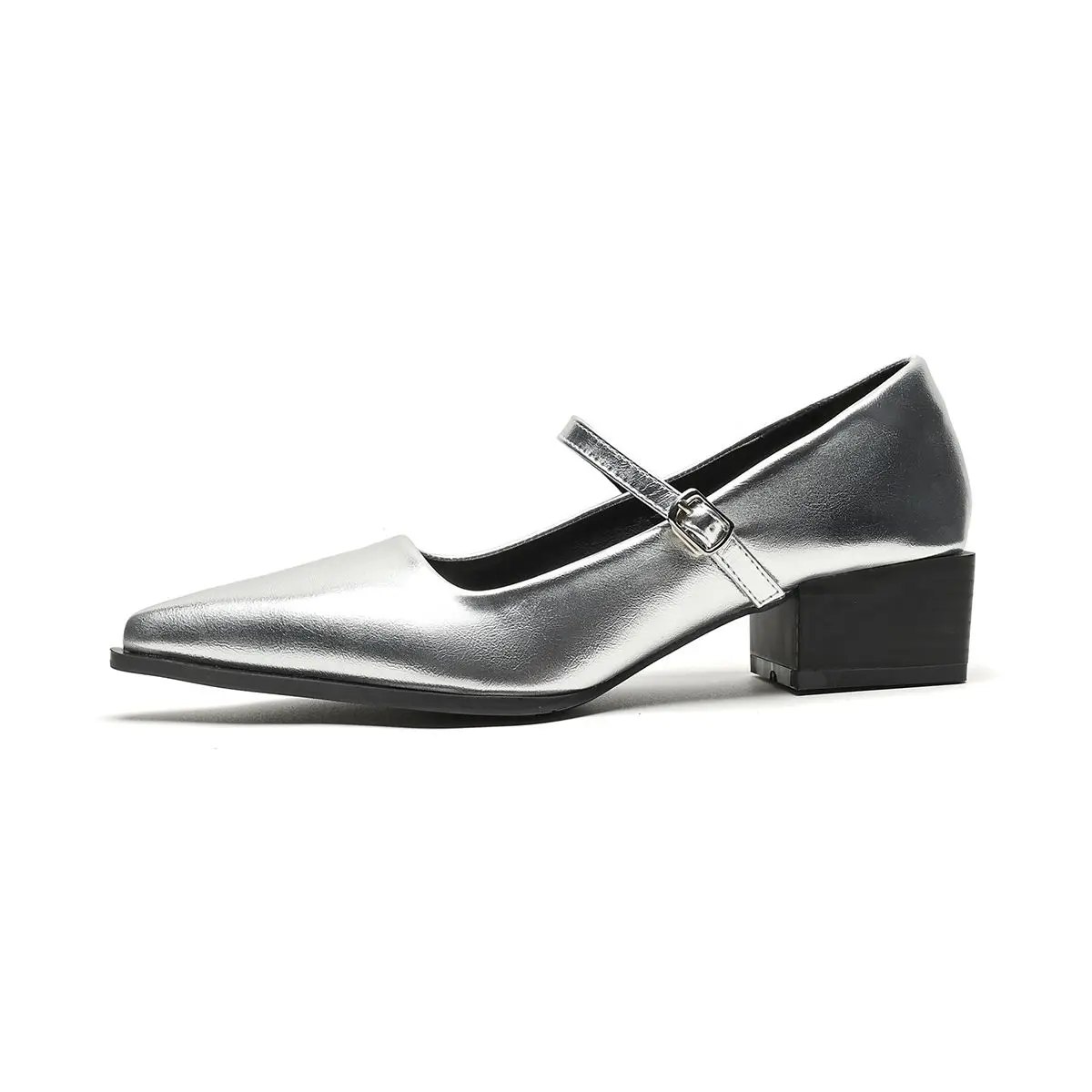 Sharp pointed Mary Jane women's shoes 2026 new coarse heel small leather shoes plus size professional women's shoes 41-43 Pumps