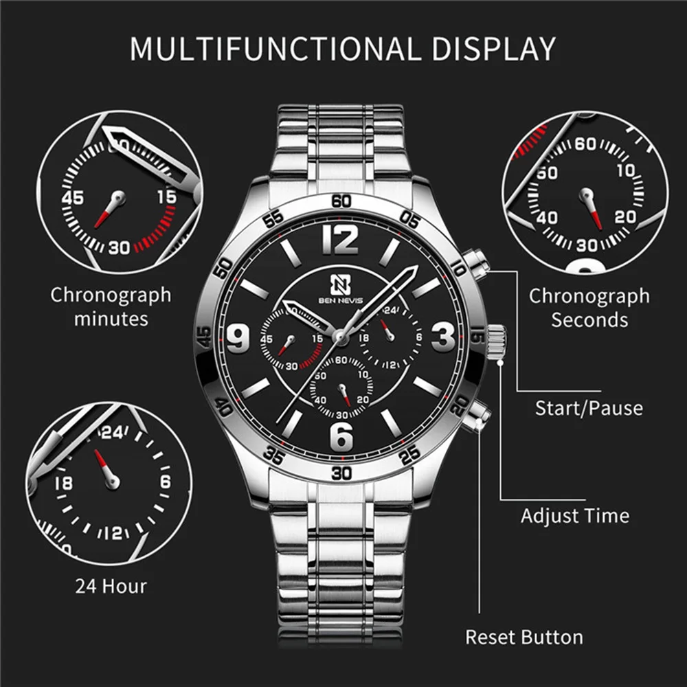 Men Luxury Watch 45mm Wristwatch Install Quartz Movement 3ATM Diving Men's Sport Wristwatch