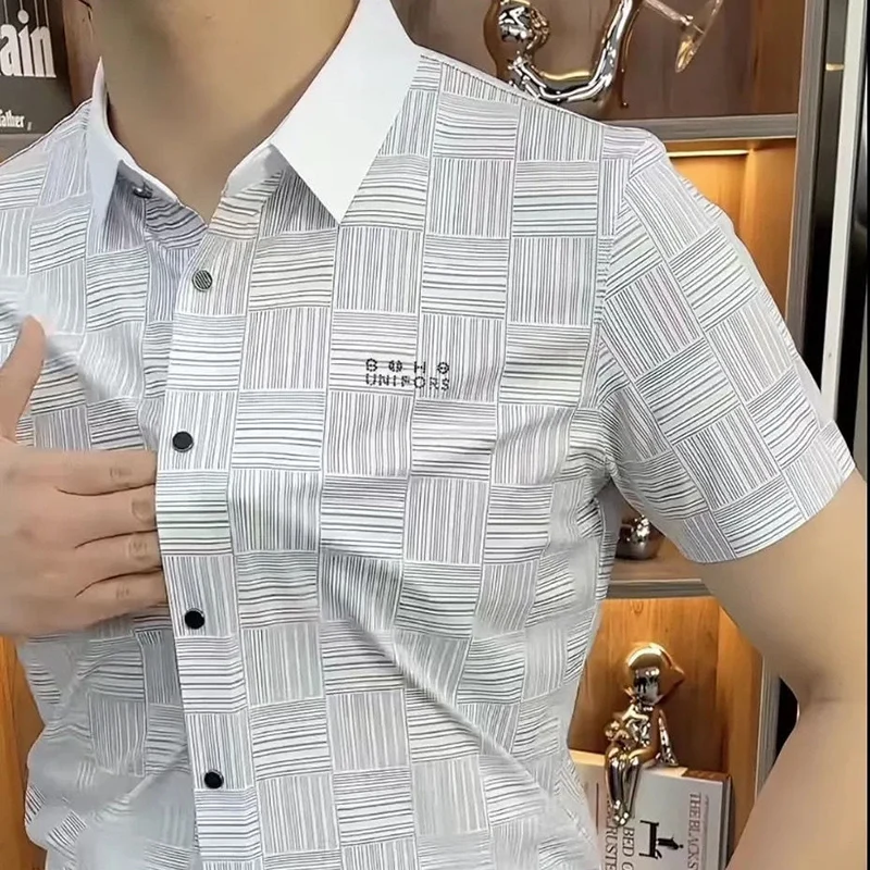 Camisas casuais xadrez monocromáticas masculinas, roupas soltas, tops que tudo combina, lapela na moda coreana, novo, verão, 2022