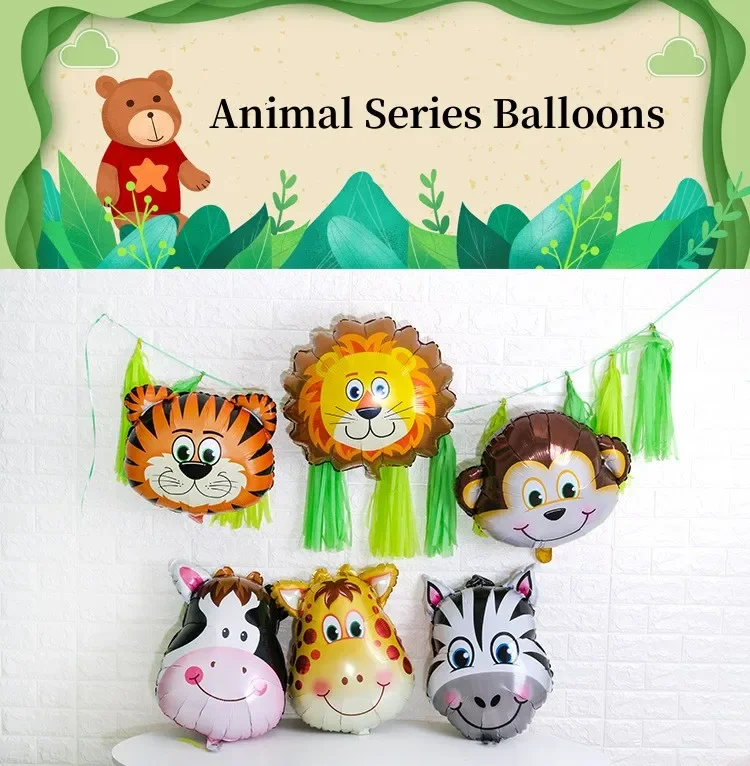 6 teile/satz 16 zoll Mini Tier Kopf Folienballon Wald Tiger Löwe Zebra Ballon JungleWild Tier Thema Geburtstag Party Dekoration – Detail 7