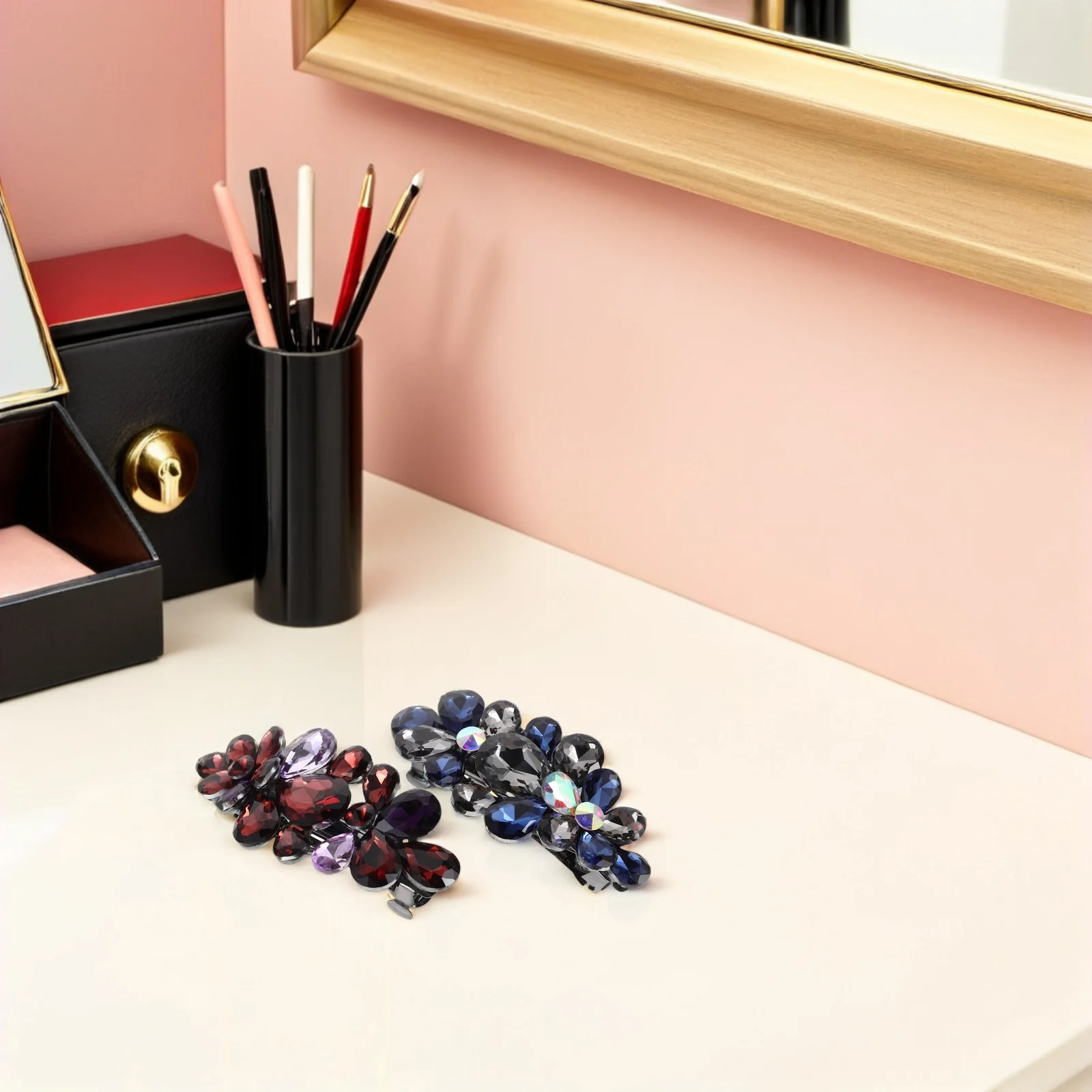 

2Pcs Rhinestone Hair Barrettes for Women French Style Sparkly Metal Spring Clip Bridal Wedding Hair Accessories Updo Ponytail