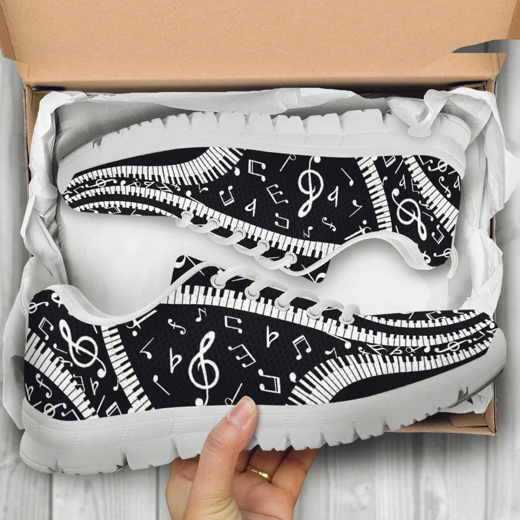 Autumn Women Flats Shoes Art Style Piano Keyboard Music Note Print Air Mesh Casual Sneakers 2024 Zapators De Mujer