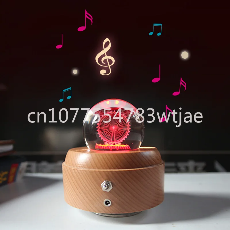 DIY Music Box Rotating Crystal Ball Eight Music Box Base Creative 3D Night Light Wooden Base Music Box