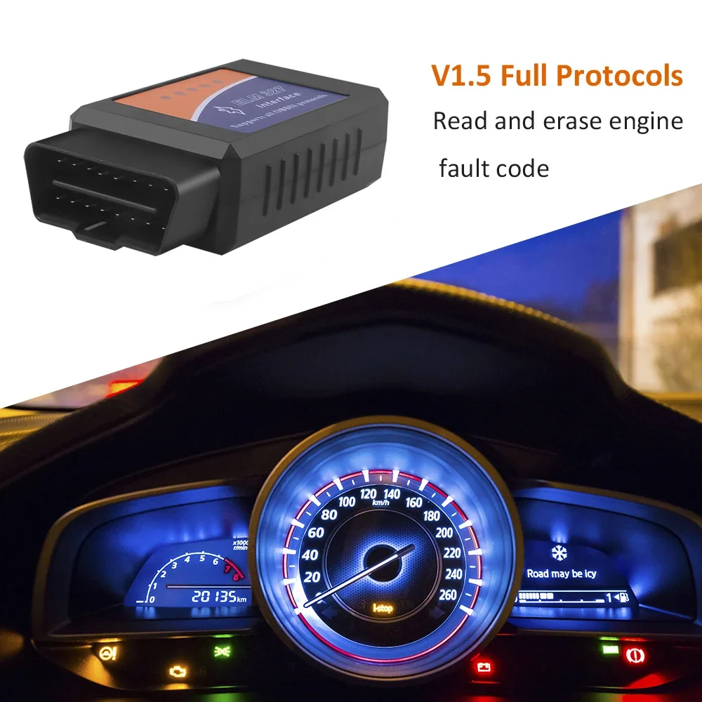Bluetooth Mini ELM327 OBD2 Code Reader Scanner V2.1/V1.5 Car Diagnostic Tools For Android/iOS/Windows 16PIN Interface Automotive