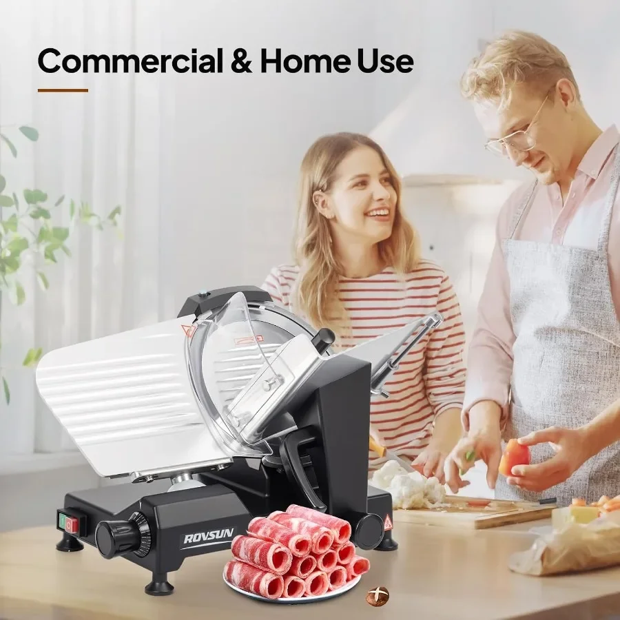 `Commercial Meat Slicer, 300W Electric Deli Food Slicer with Premium Chromium-plated Steel Blade, 0-12mm Adjustable Thickness, Heavy Duty Meat Cutter for Restaurant & Home Kitchen`