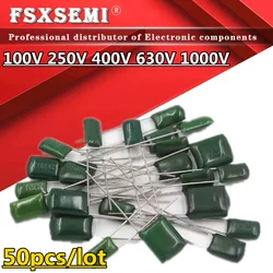 50ชิ้น100V 250V 400V 630V 1000V โพลีเอสเตอร์ฟิล์มตัวเก็บประจุ1NF 10NF 22NF 47NF 100NF 2A103J 2J473J 2E104J 2G333J 2A104J 3A222J