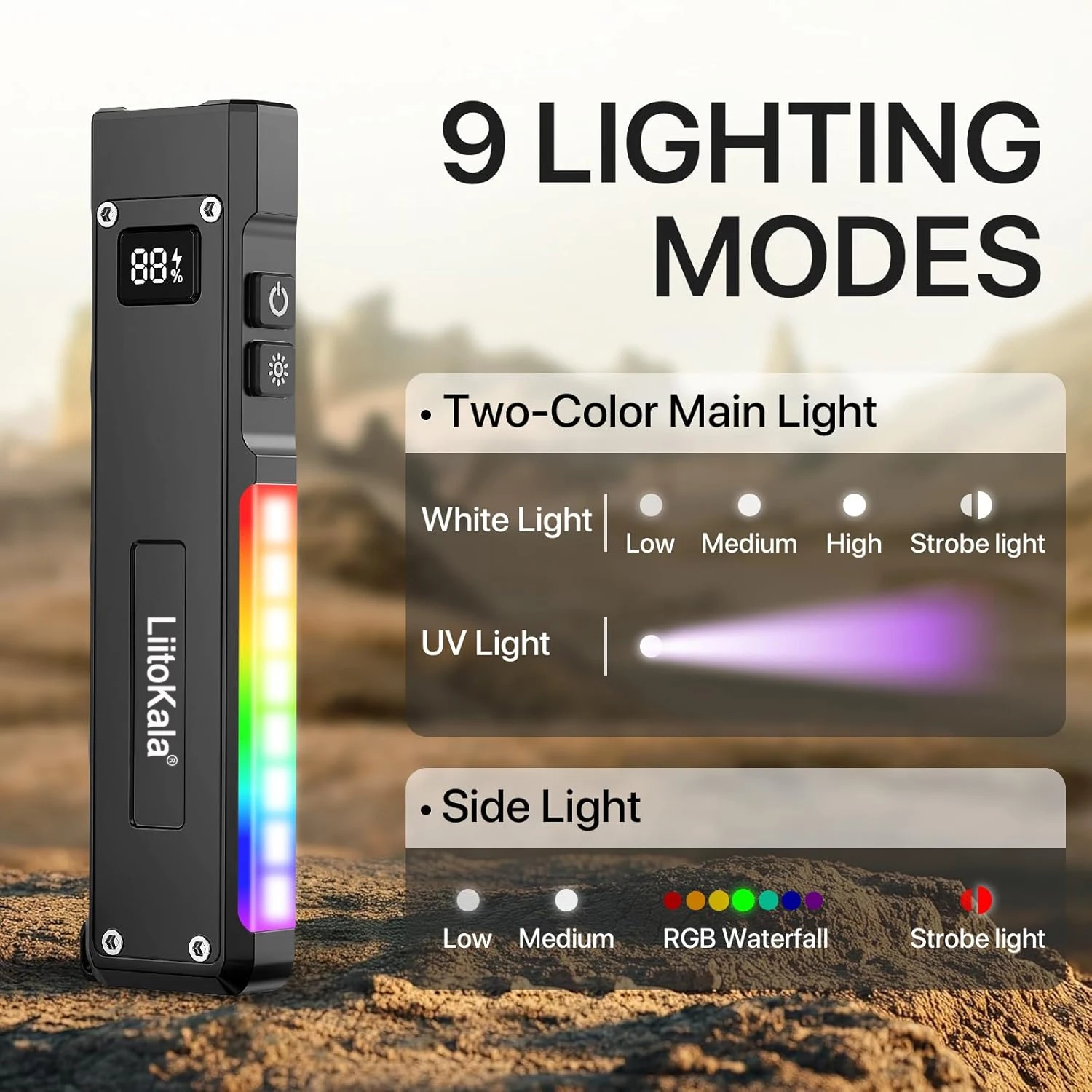 LiitoKala LF-G02 Multifunctional Flashlight with White/UV Light 4 Colors 1500mAh for Camping Hiking Car Repair Fishing Night
