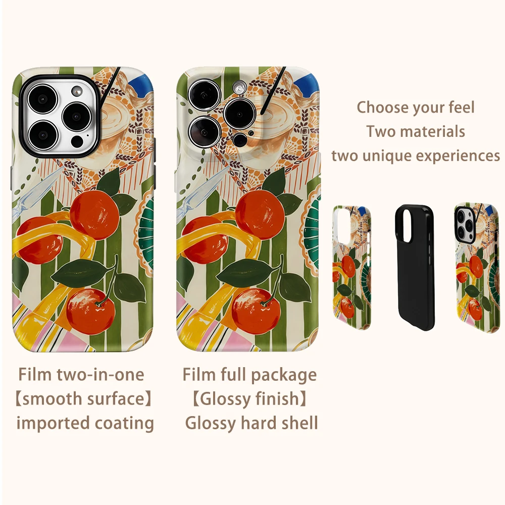 الحمضيات نزهة جراب هاتف آيفون 17AIR 16E 16 15 14 13 12 11 17 برو ماكس زائد طبقة مزدوجة الغطاء الخلفي