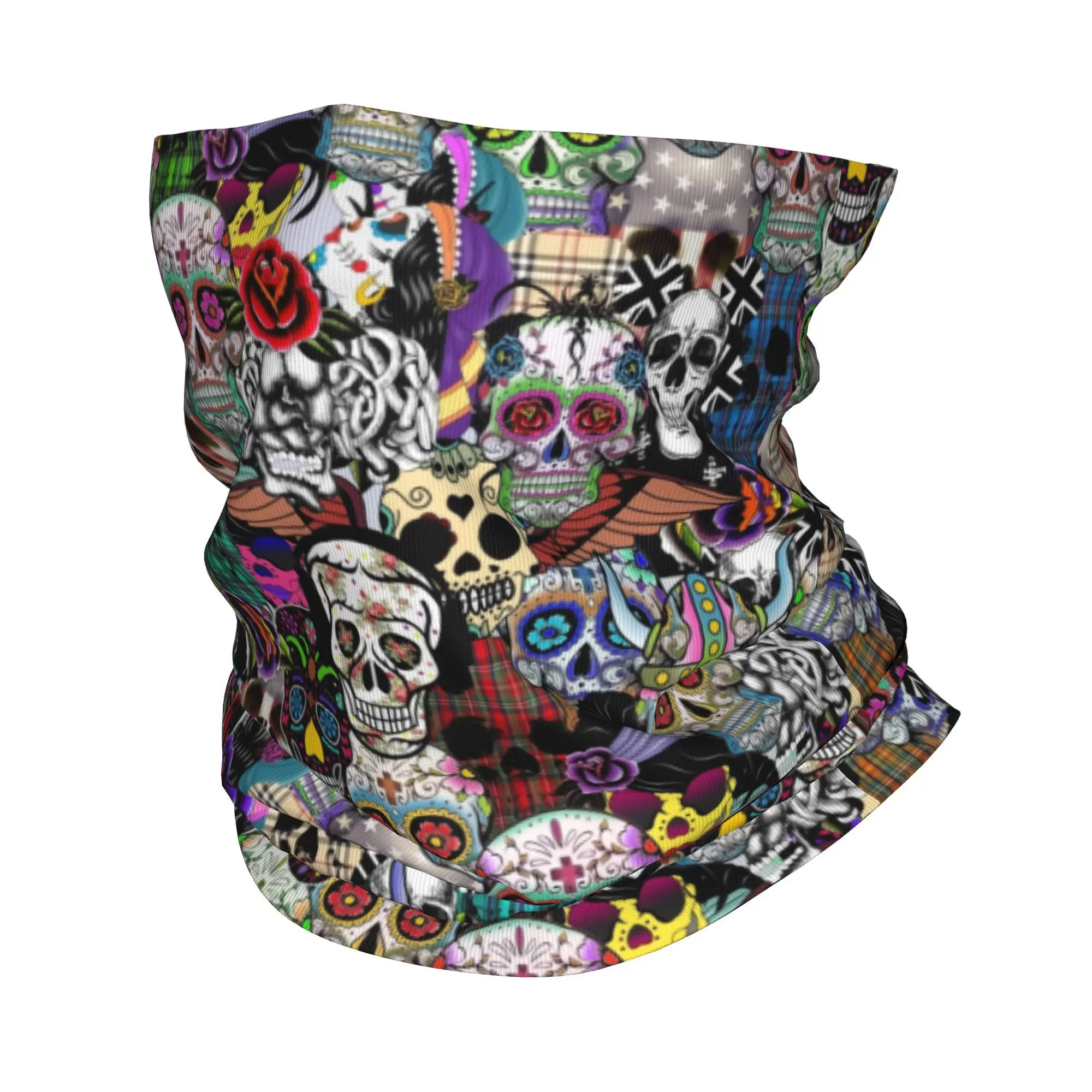 Aangepaste Halloween Dag van de Doden Bandana Halswarmer Vrouwen Mannen Winter Ski Tube Sjaal Gaiter Suiker Schedel Katholieke Gezicht Cover
