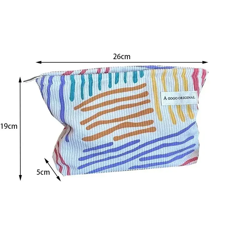 Women Travel Cosmetic Bag Fashion Corduroy Clash Color Striped Makeup Pouch Beauty Storage Cases Make Up Organizer Clutch Bag