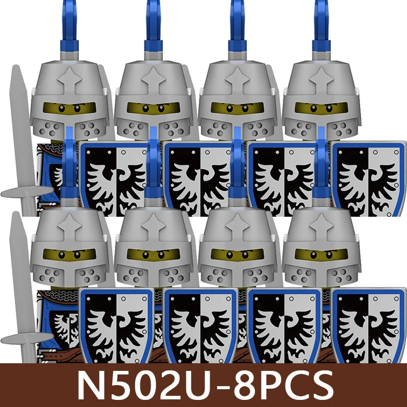 Medieval Castle UV Printed Soldier Figures Building Blocks Military Knight Warrior Spear Lion King Shield Accessories Bricks Toy view 3