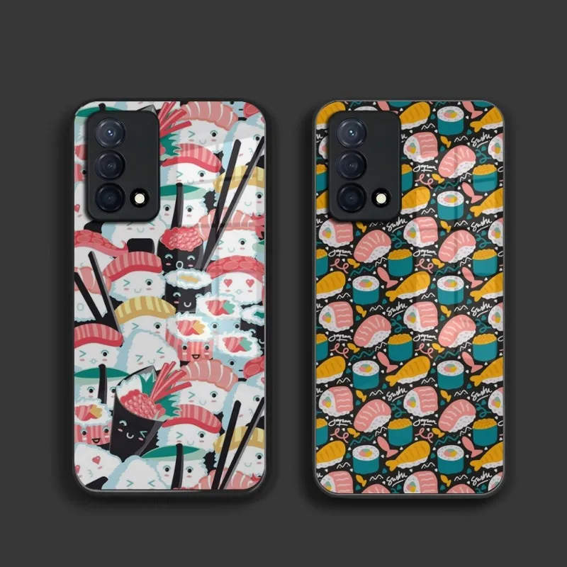 Kawaii Sushi Crowd Phone Case For Oppo Find X5 X3 Pro Reno 4 7 6 A55 A15 A57 A54 A95 A93s A94 A92s Tempered Glass Cover