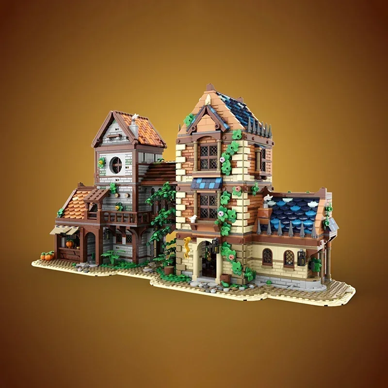 Moc bloco de construção medieval loja rua modelo tecnologia tijolo diy montagem modular urbano vista rua brinquedos presentes do feriado