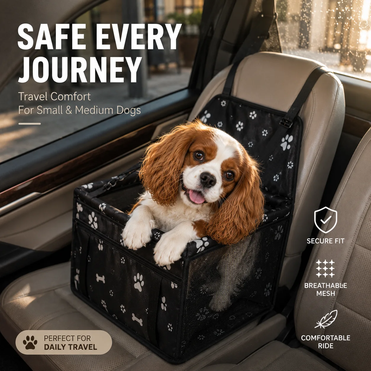 Pet Travel Booster Seat For Small Dogs And Puppies,Breathable Vehicle Carrier With Safety Belt Attachment, Portable Elevated Car Seat With Stable Support Design, Comfortable Dog Travel Accessory For Everyday Driving, Road Trips And Outdoor Activities