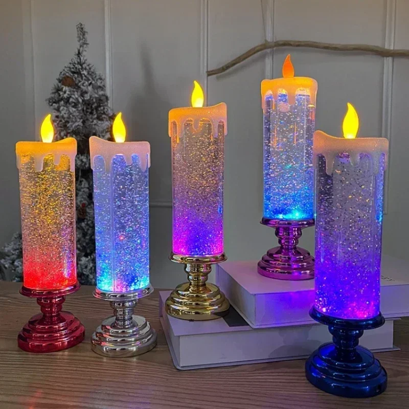 Christmas Candle Lights 7 Colors Gradient Crystal Electronic Ambient Lights Simulation Flame Candle Modelling Night Light