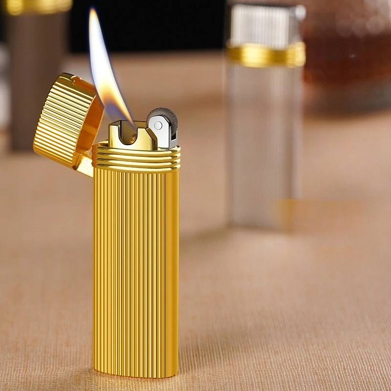 Striped Oblique Fire Pipe Open Flame Butane Lighter Recyclable Gas Lighter 45 Degree Oblique Fire Cigarette Accessories Men Gift