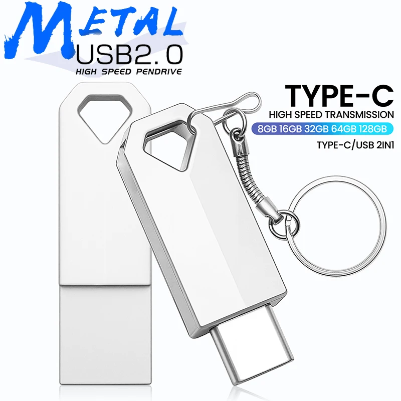 

New TYPE-C Metal USB Flash Drive 64GB Dual USB C Flash Drive 32GB FAT32 Memory Stick 16GB Free Key Chain Pendrive 8GB USB флэшка