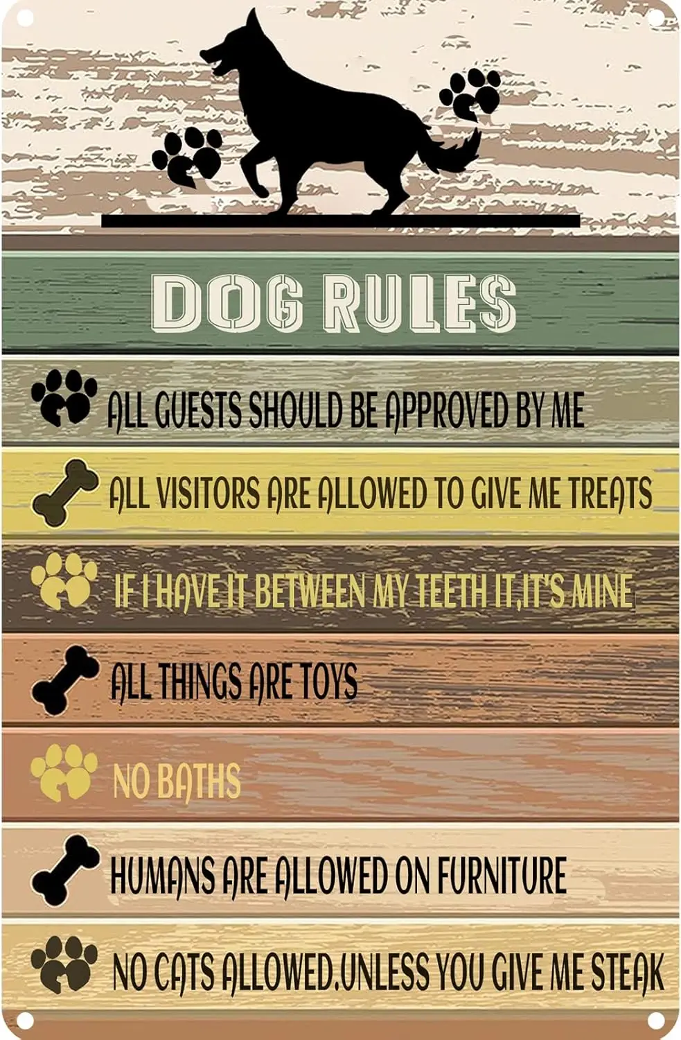 Dog Rules Metal Tin Sign Wall Art Farmhouse Signs Dog Signs with Sayings for Home Decor Gifts for Dog Lovers 8x12inch sign
