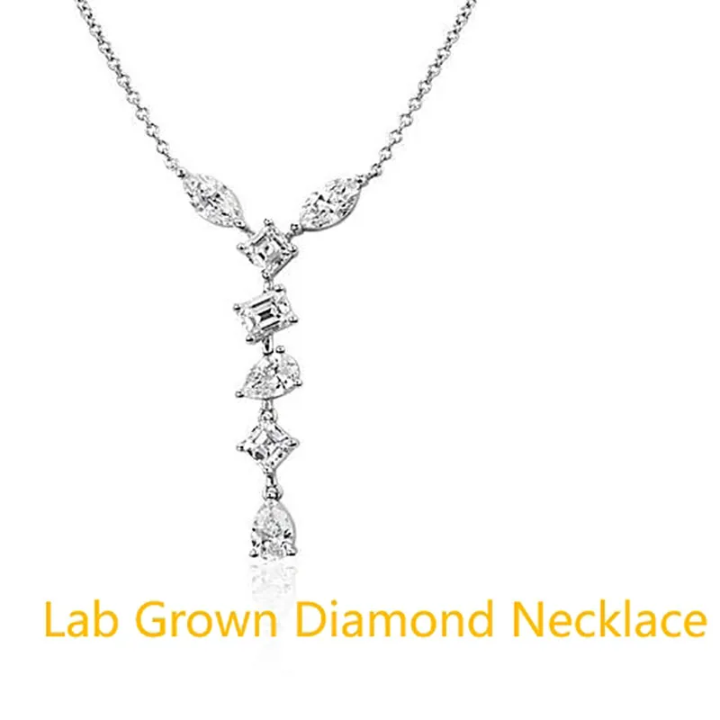 

2,1CTW 0,3CT каждый камень смешанной формы, выращенный в лаборатории бриллиант DEF VS-VVS кулон-цепочка из белого золота 14 карат, свадебная цепочка для женщин
