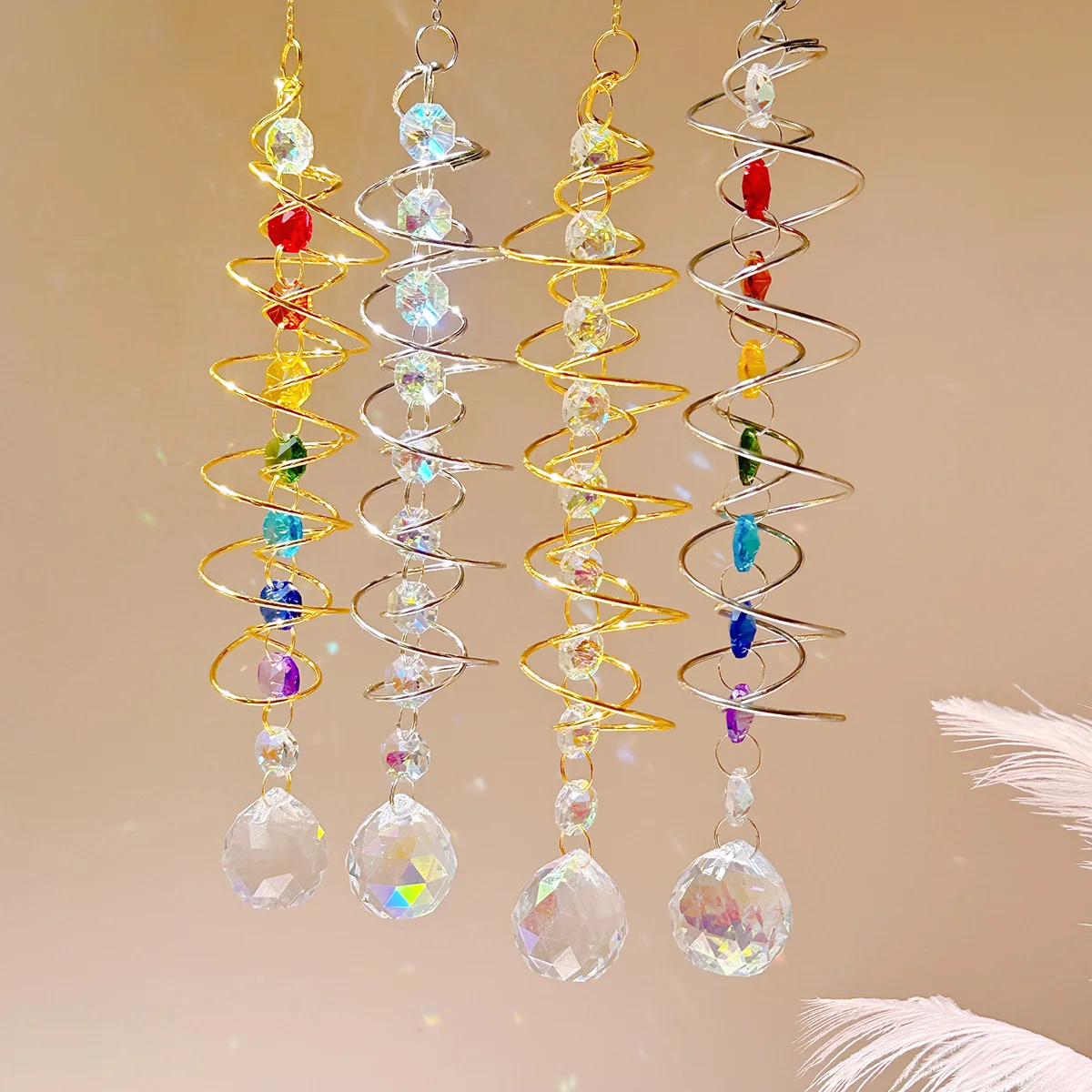 Suncatcher 3D Spiral Tailwind Spinning Crystal Ball Eternal Power Wind Clock Rainbow Made Hanging Decorations