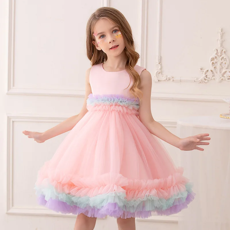 

Fashion Flower Girl Dresses for Weddings Lace Mesh Sleeveless Girl Evening Gown Summer Children Girls Party Dress 3-7 Years