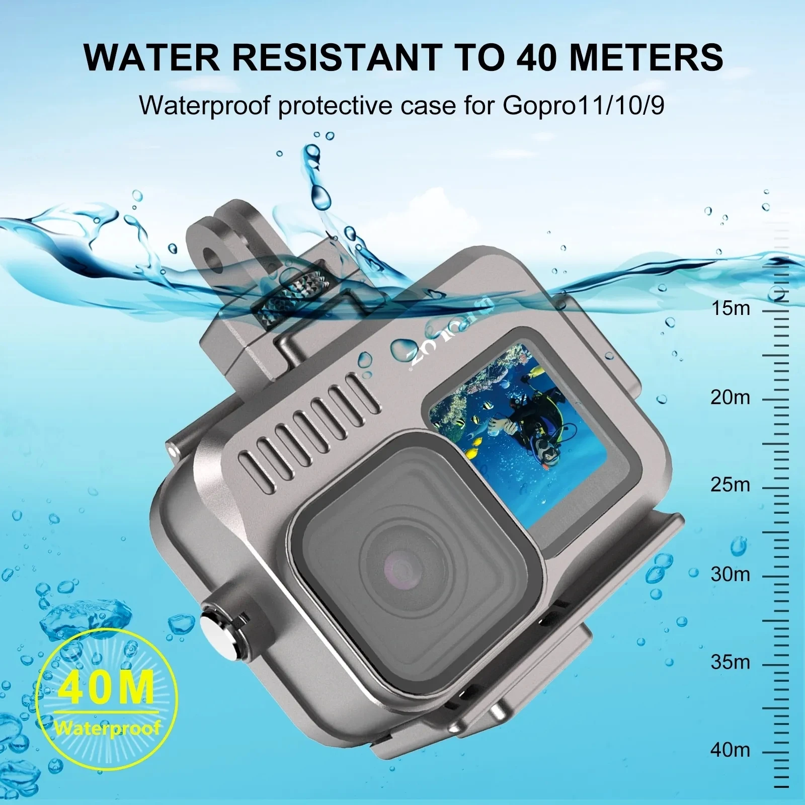 PULUZ 40m Aluminum Alloy Waterproof Case for GoPro Hero11/10/9 Black Action Camera Protective Case Diving Cover Waterproof Shell