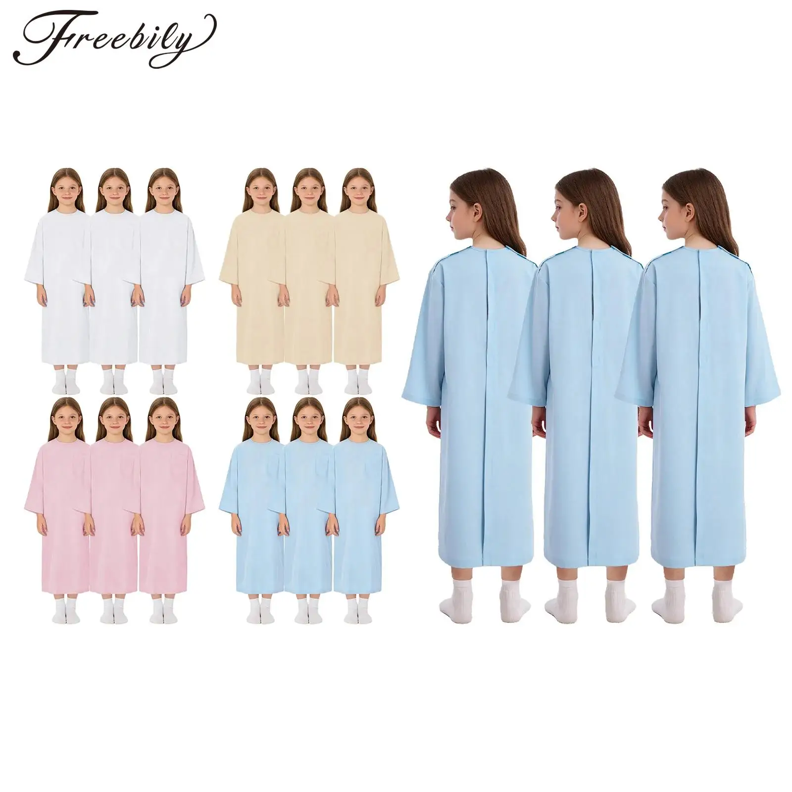 Kids Boys Girls Special Needs Adaptive Clothing Long Sleeve Back Split Pediatric Medical Patient Nursing Gown