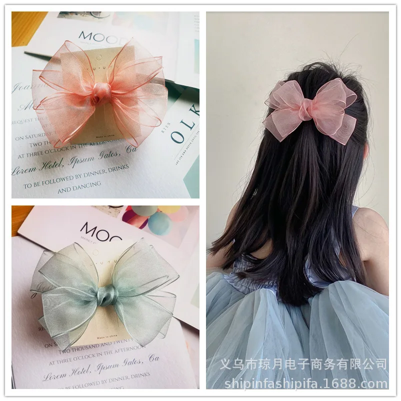 Girl's bow three-dimensional mesh gauze headdress children's back of head clip hair clip princess hair clip hair accessories