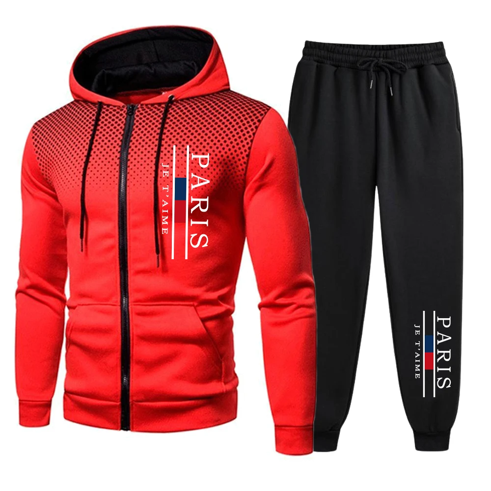 Fatos de treino masculinos impressão casual ponto redondo zíper hoodies + calças jogging conjunto duas peças casaco masculino moletom tendência roupas de rua