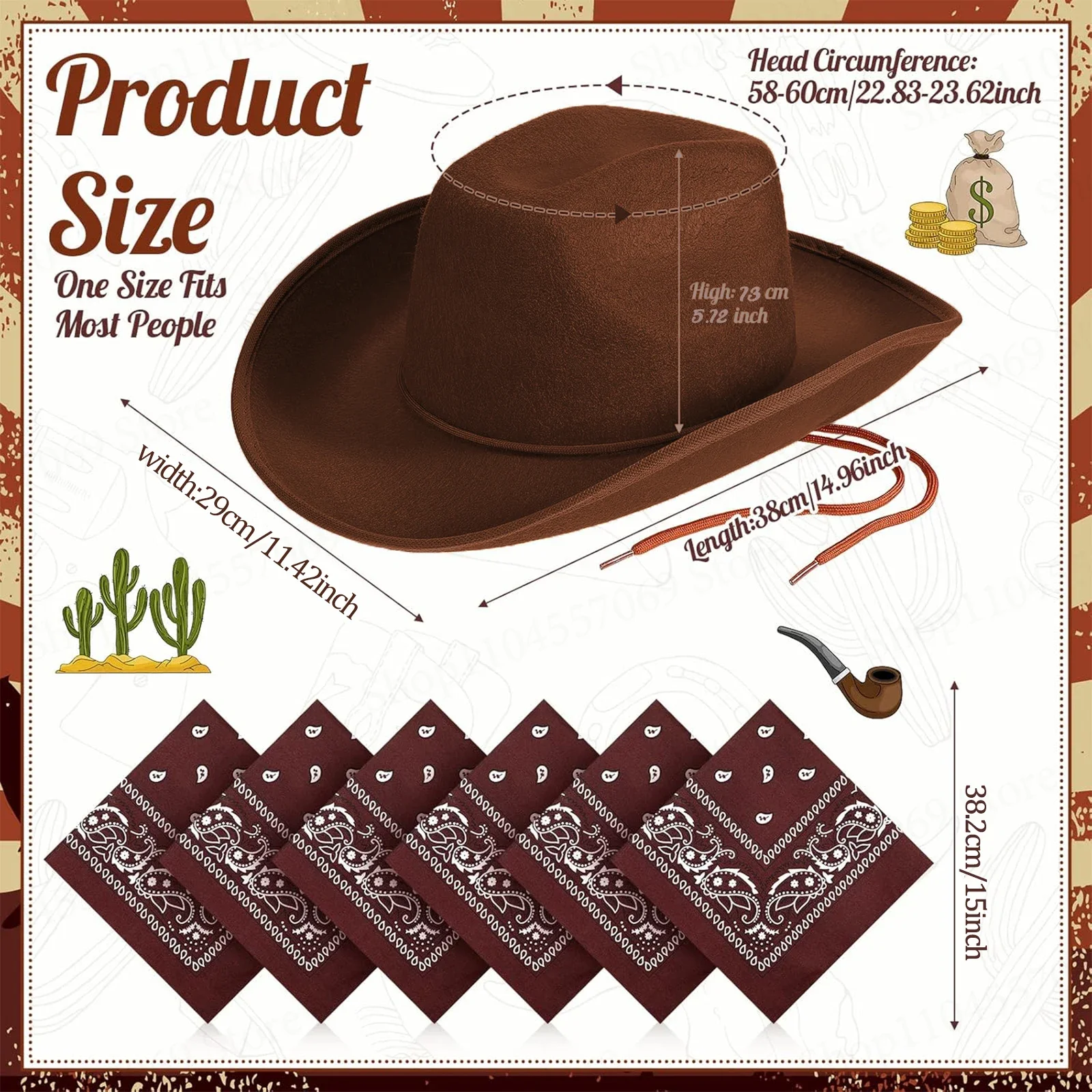 5 Sets Cowboy Hats and Bandanas Bulk Cowgirl Hats Cowboy Western Party Supplies Cowboy Hat for Wedding Bachelorette Party 5
