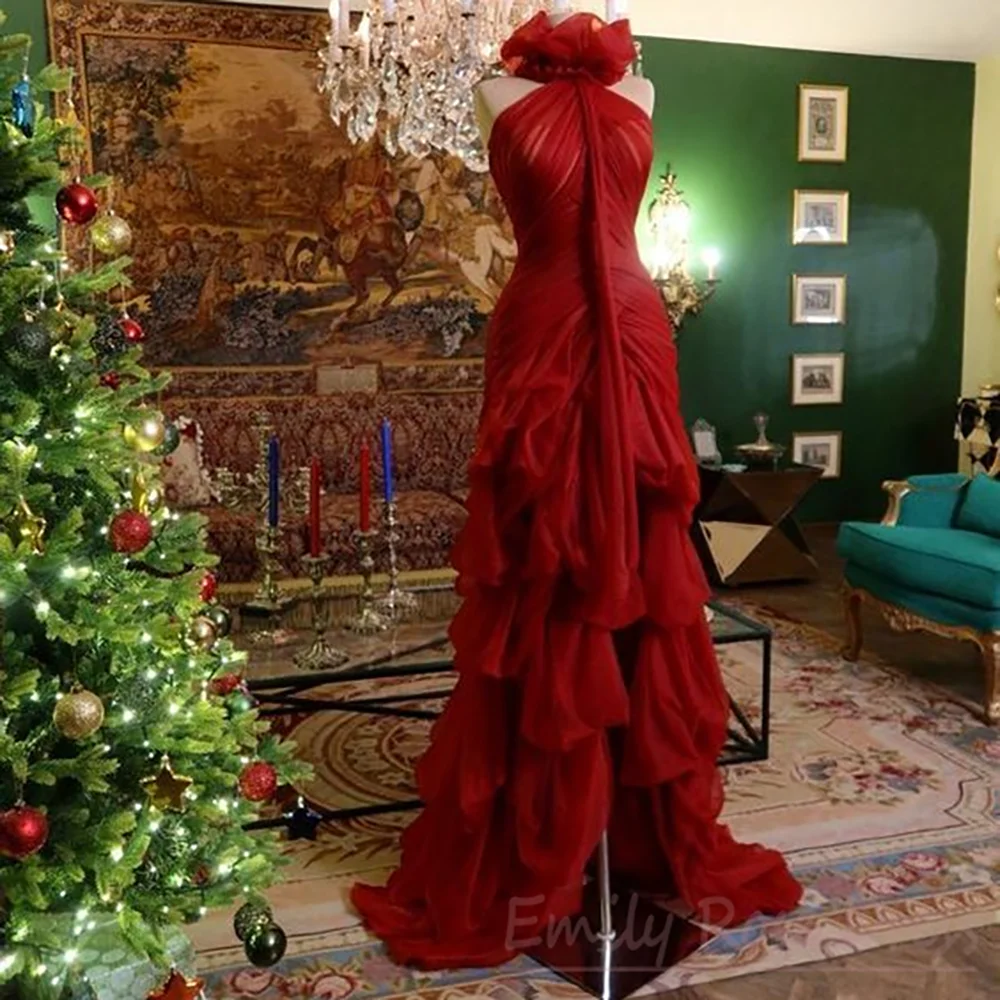 

Vestidos De Festa Customize High Neck Prom Dresses For Women Elegant Floor-Length Layer Ruffles Dubai Luxury Evening Dress